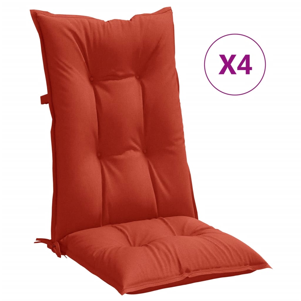 Coussins de chaise vidaxl 4 st dos haut 120x50x7 cm tissu rouge mélangé