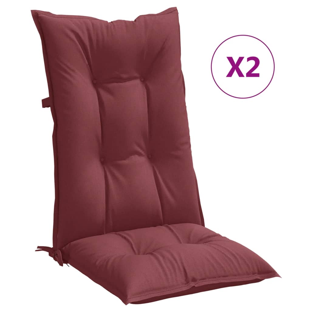 Coussins de chaise vidaxl 2 st arrière haut 120x50x7 cm en tissu vin mélangé rouge