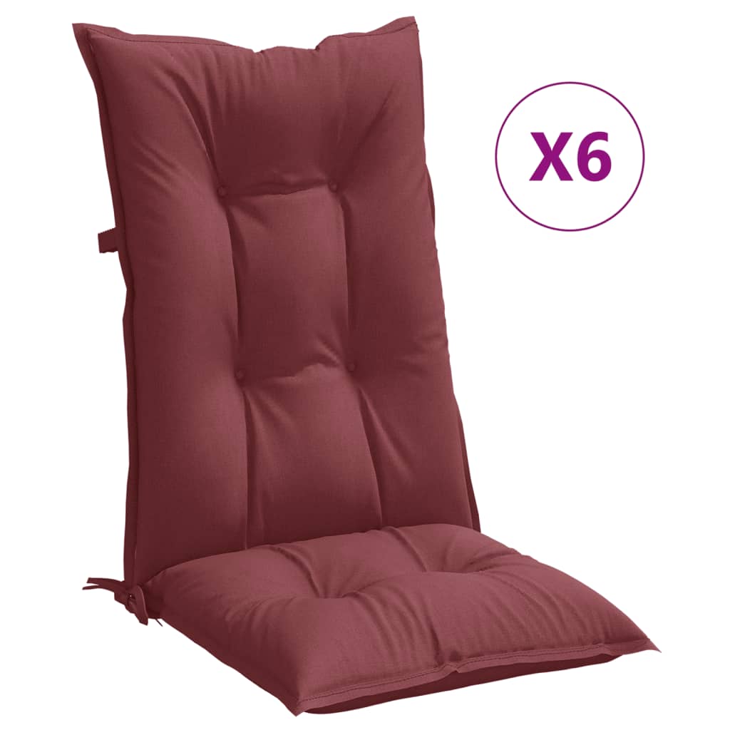 Coussins de chaise vidaxl 6 st arrière haut 120x50x7 cm de tissu vin mélangé rouge
