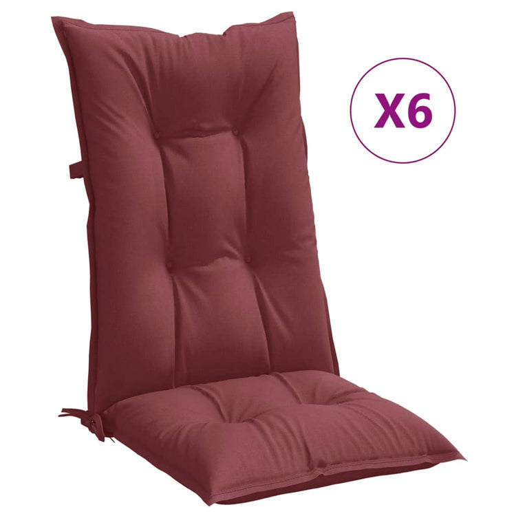 Coussins de chaise vidaxl 6 st arrière haut 120x50x7 cm de tissu vin mélangé rouge