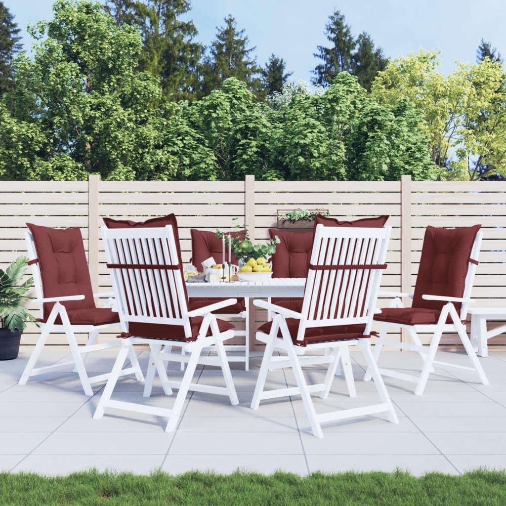 Coussins de chaise vidaxl 6 st arrière haut 120x50x7 cm de tissu vin mélangé rouge