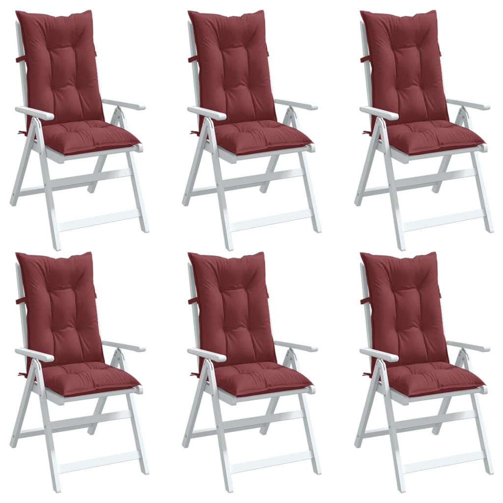 Coussins de chaise vidaxl 6 st arrière haut 120x50x7 cm de tissu vin mélangé rouge