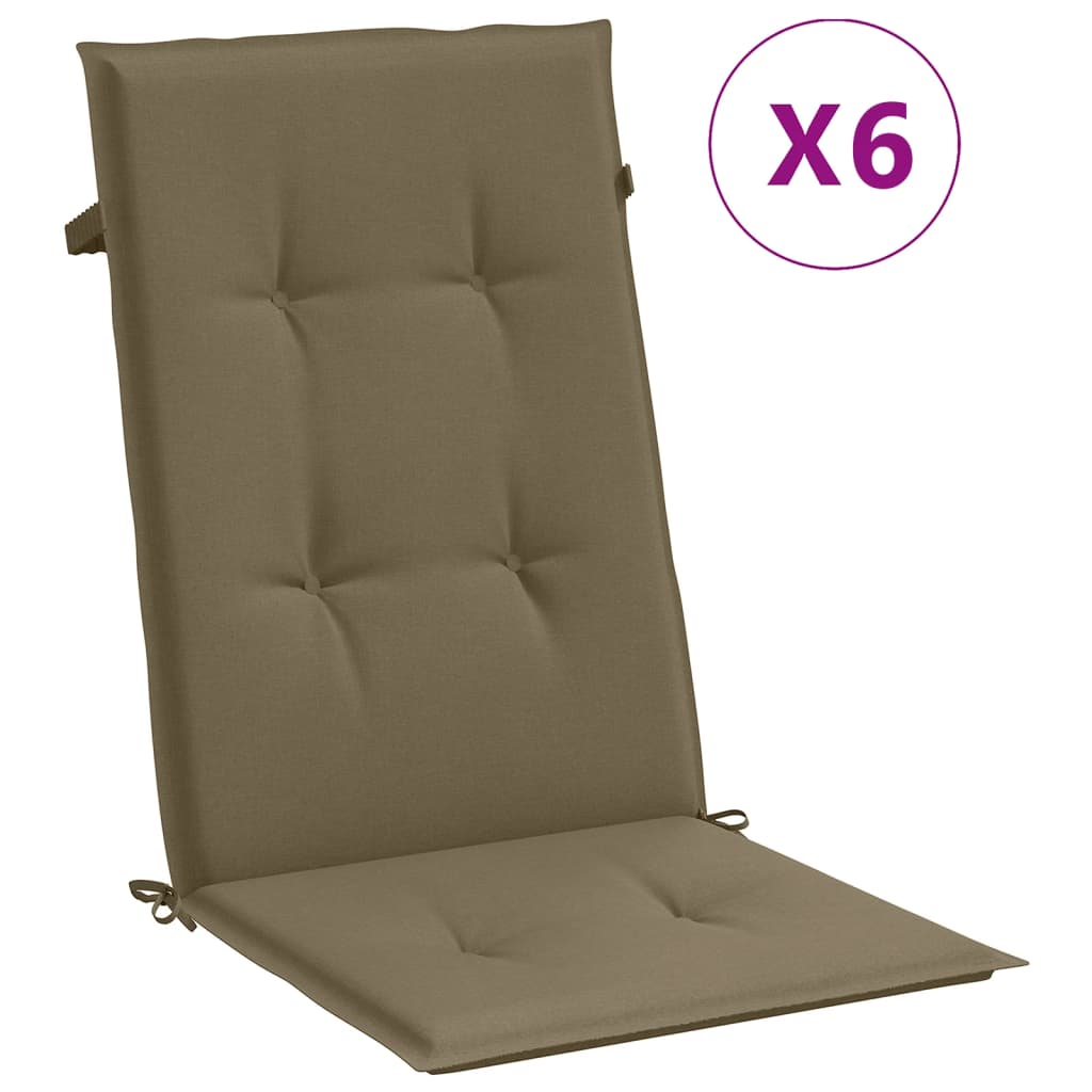 Coussins de chaise vidaxl 6 st arrière haut 120x50x4 cm tissu mélangé taupe