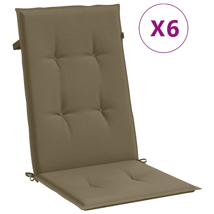 Coussins de chaise vidaxl 6 st arrière haut 120x50x4 cm tissu mélangé taupe