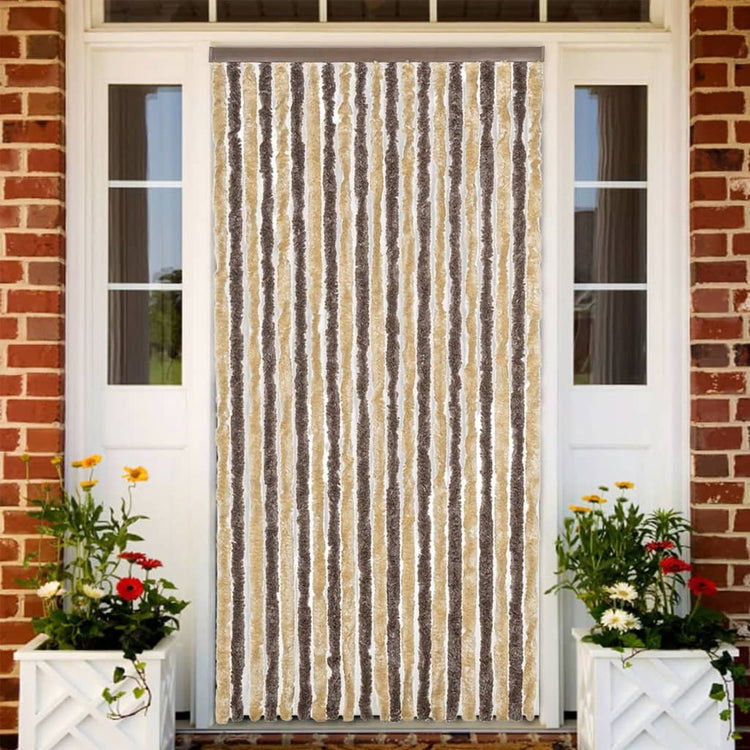 Vidaxl Fly Curtain 90x220 cm CHENILLE BRORN DROOD ET BEIGE