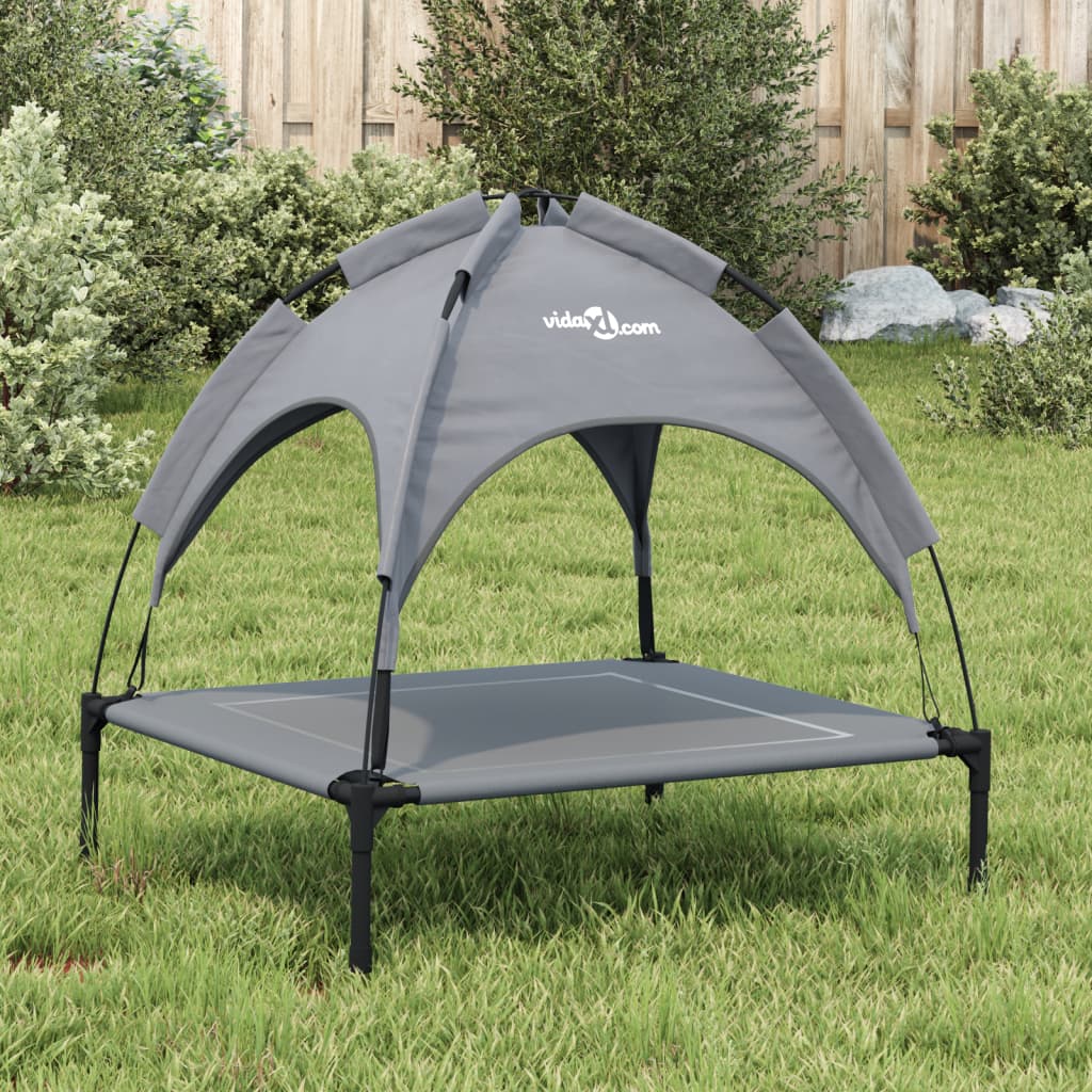 Lit pour chien Vidaxl avec auvent tissu oxford et acier anthracite