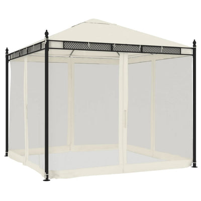 Arbor vidaxl avec parois latérales de maille 2,93x2,93 m crème en acier -colore