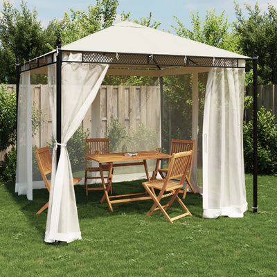 Arbor vidaxl avec parois latérales de maille 2,93x2,93 m crème en acier -colore