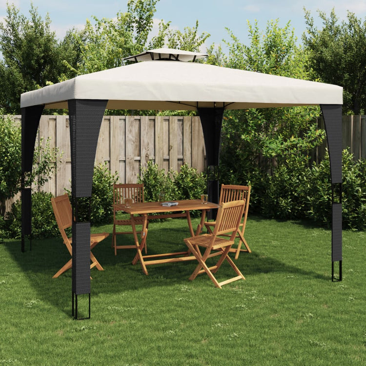Arbor Vidaxl avec toit double 2,98x2,98 m crème en acier -colore