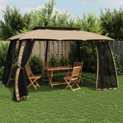 Vidaxl Arbor Side Malls of Mesh et Double Roof 3,93x2.93 m Cream en acier - afbeelding 1