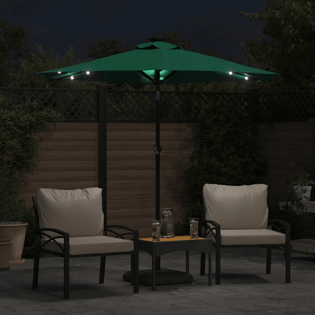 Parasol vidaxl avec LED et poteau en acier 225x225x212 cm vert