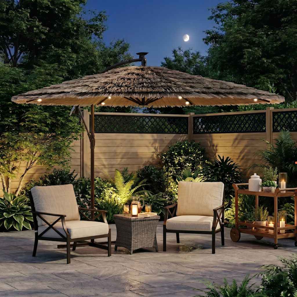 Parasol vidaxl avec LED et poteau en acier 269x269x235 cm brun