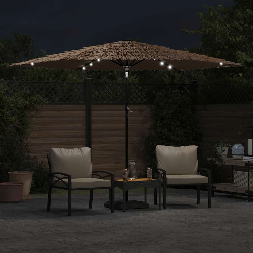Parasol vidaxl avec LED et poteau en acier 288x288x225 cm brun