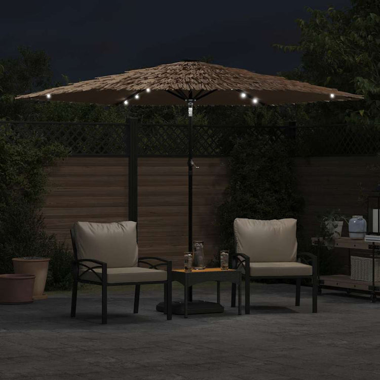 Parasol vidaxl avec LED et poteau en acier 288x288x225 cm brun