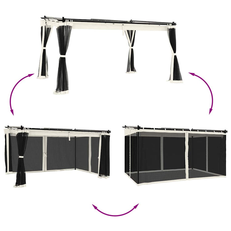 Vidaxl Arbor avec parois latérales de maille 4x3 m en acier crème -colored
