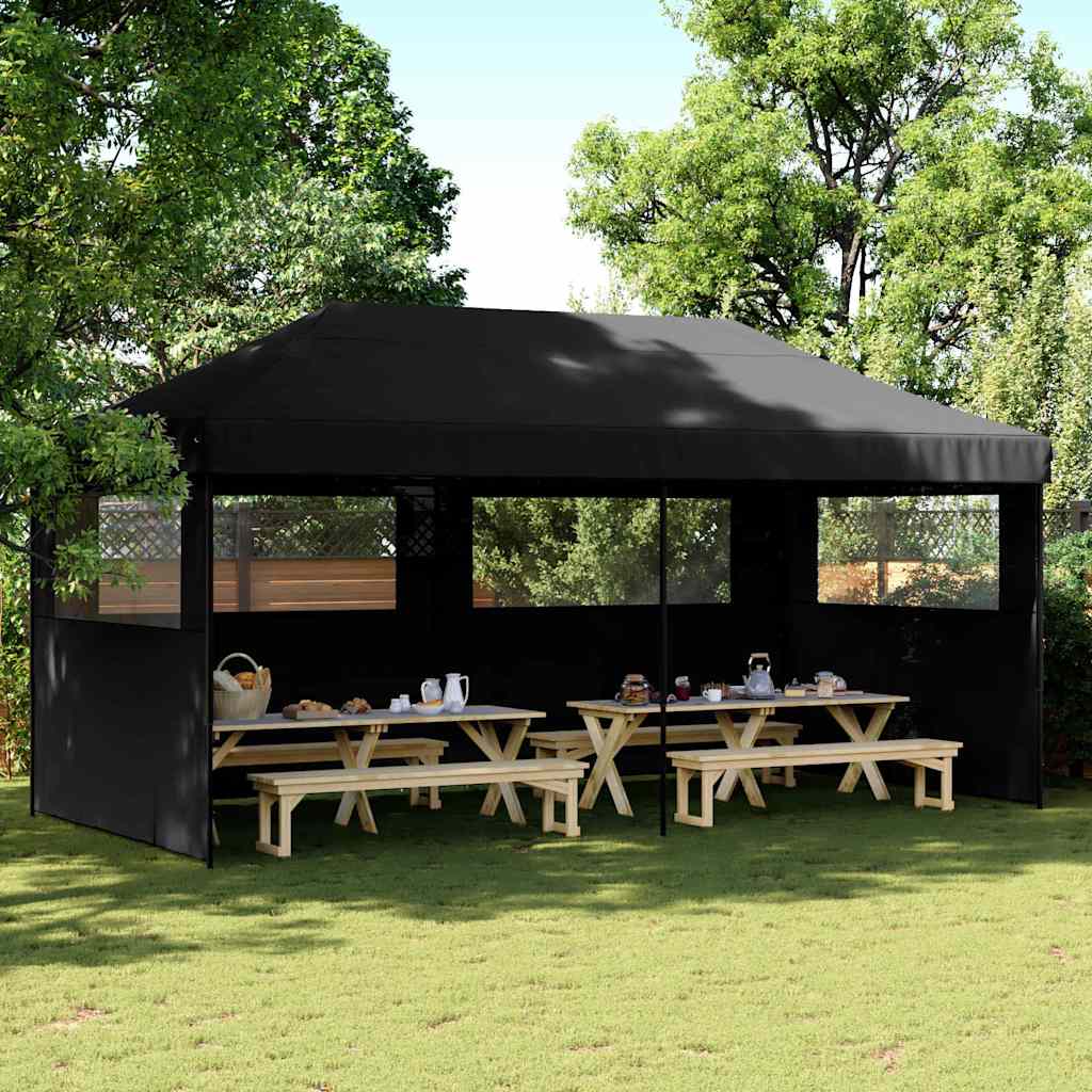 Vidaxl Partytent Polable Polable avec 3 murs latéraux noirs