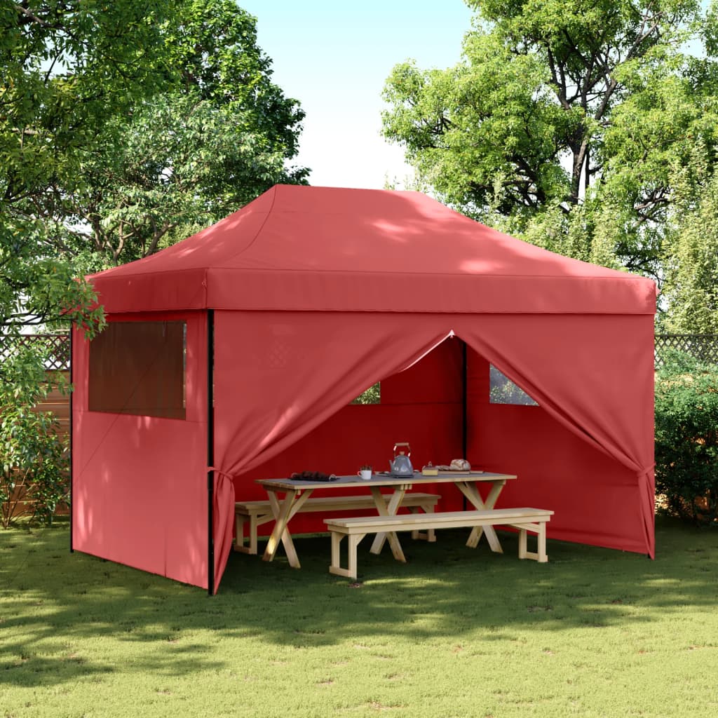 Tente de fête pop-up pliable Vidaxx avec 4 parois latérales en rouge bordeaux