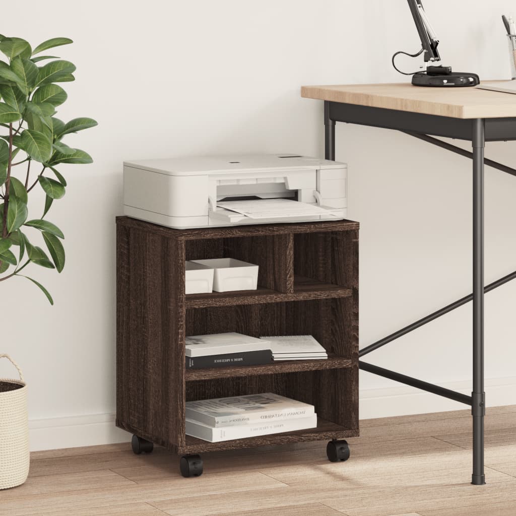 Boîte d'imprimante Vidaxl avec roues 41x32x48 cm de chêne marron coloré