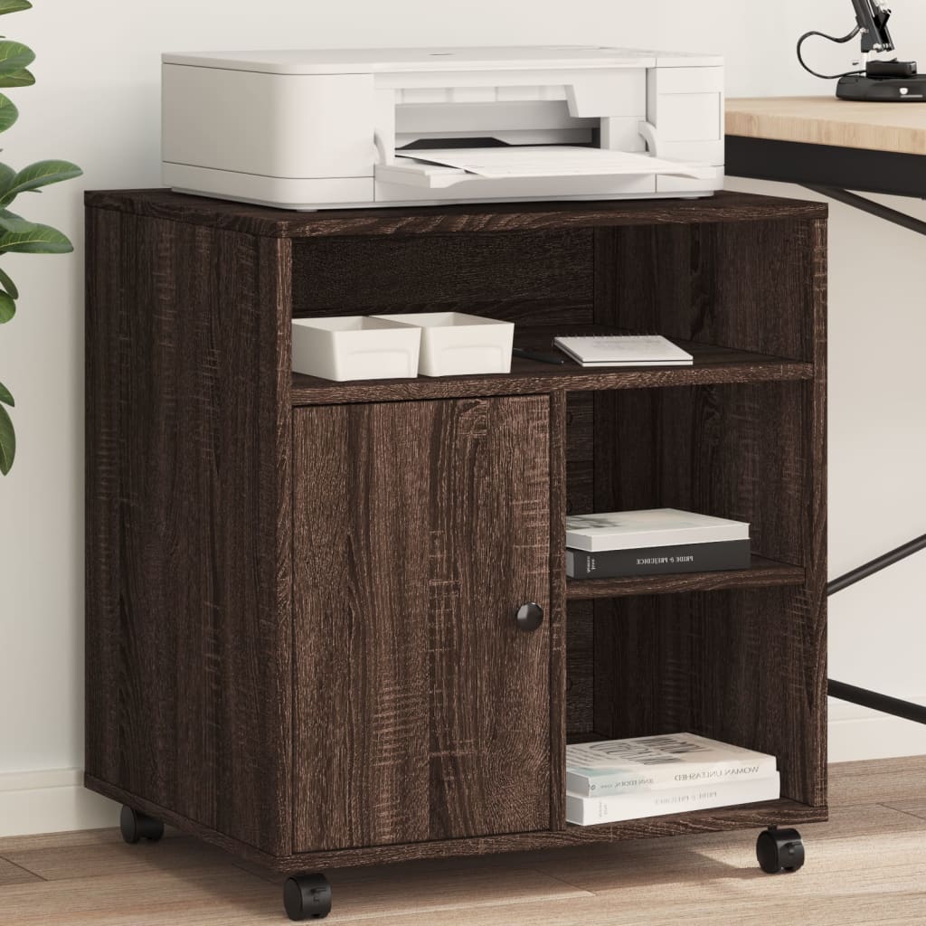 Boîte d'imprimante Vidaxl avec roues 60x50x67 cm chêne marron coloré