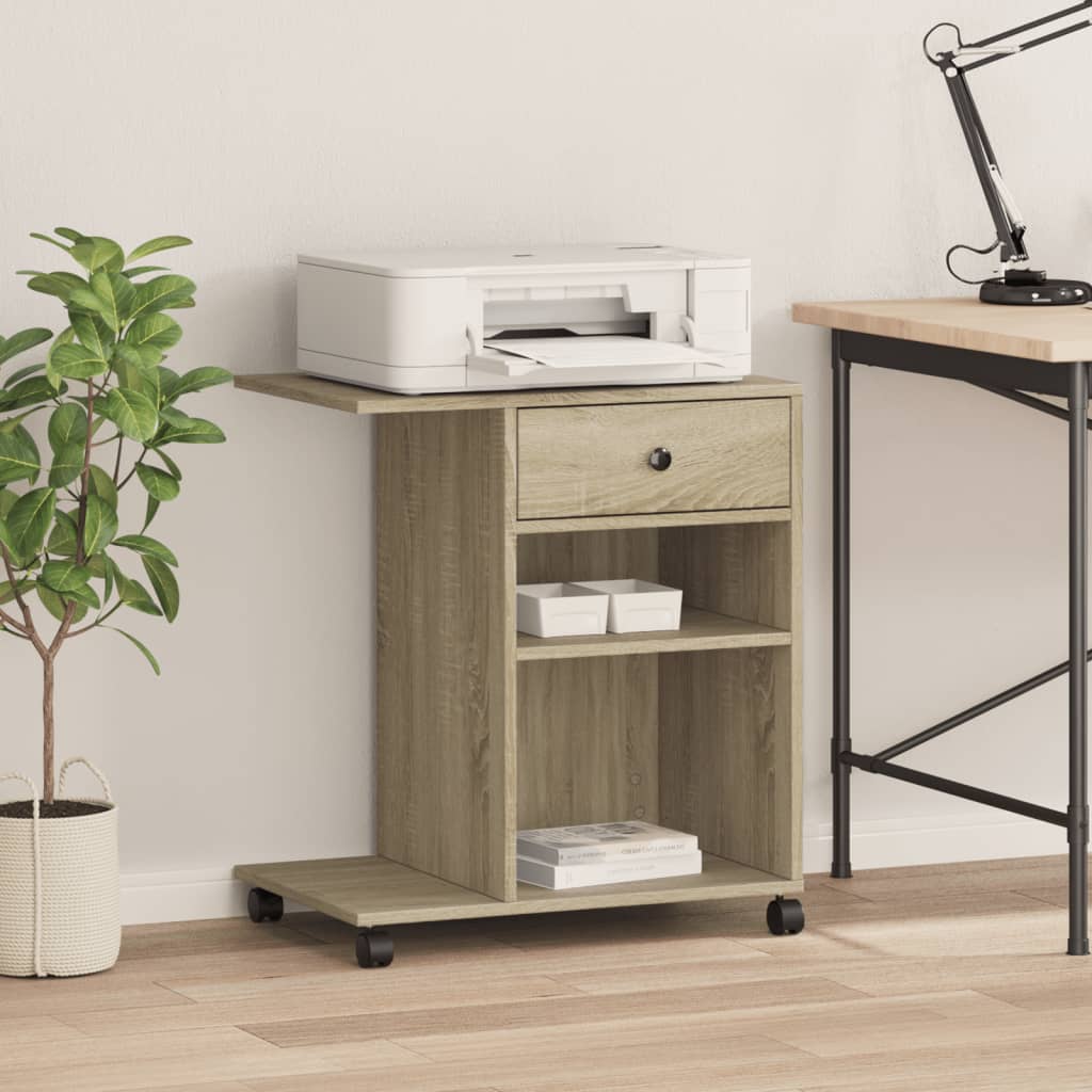 Boîte d'imprimante Vidaxl avec roues 60x40x68.5 cm Sonoma Oak -Colored