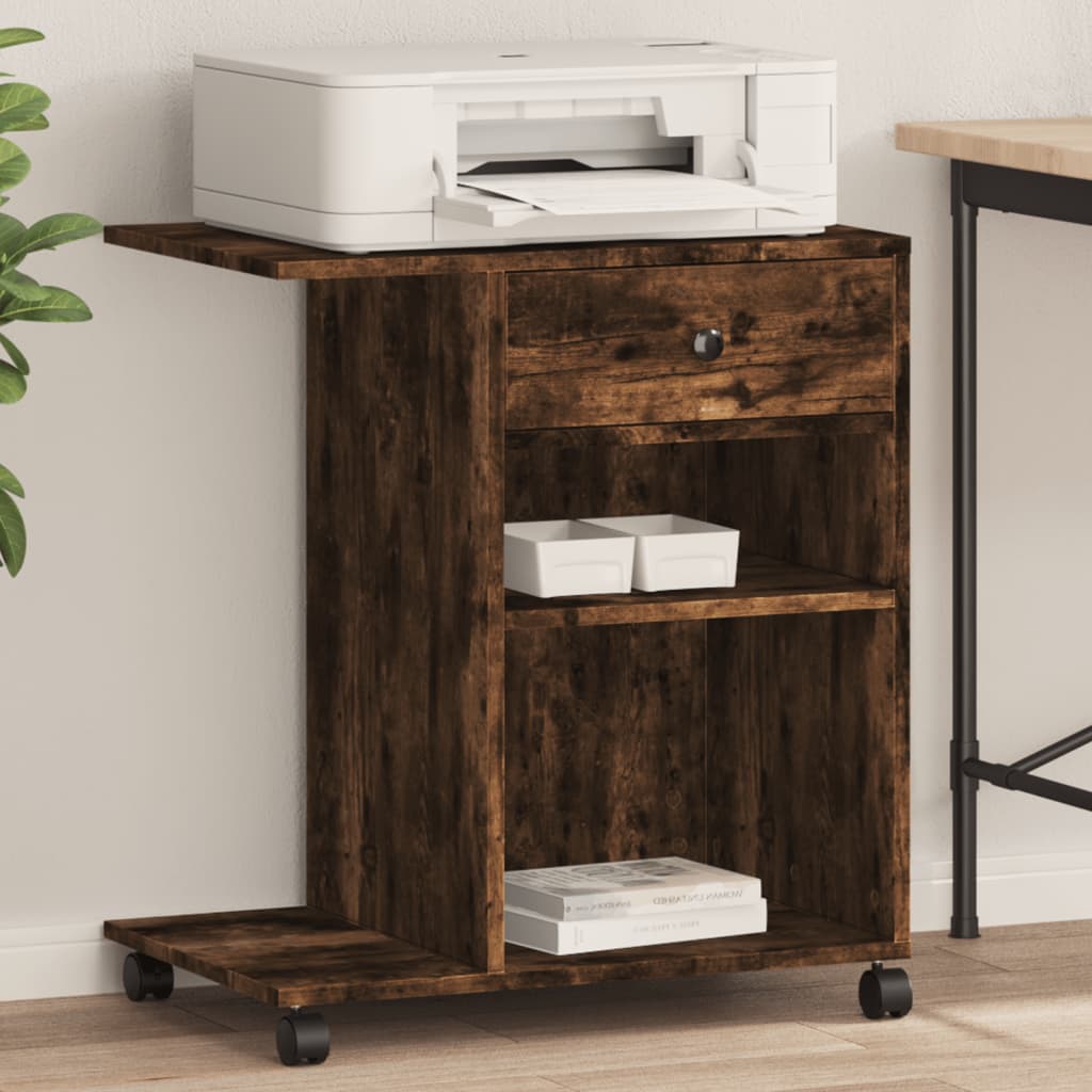 Boîte d'imprimante Vidaxl avec roues 60x40x68,5 cm de chêne fumé couleur