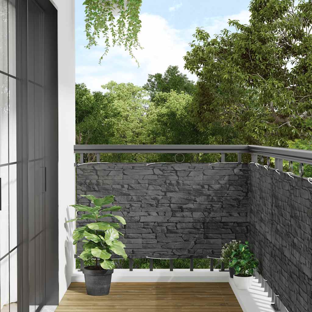 Vidaxl Balcony Screen Stone Pattern 400x75 cm PVC Gray