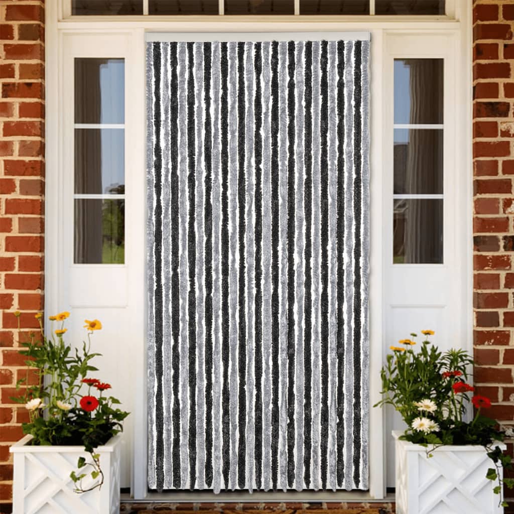 Vidaxl Fly Curtain 118x220 cm CHENILLE GREY ET NOIR