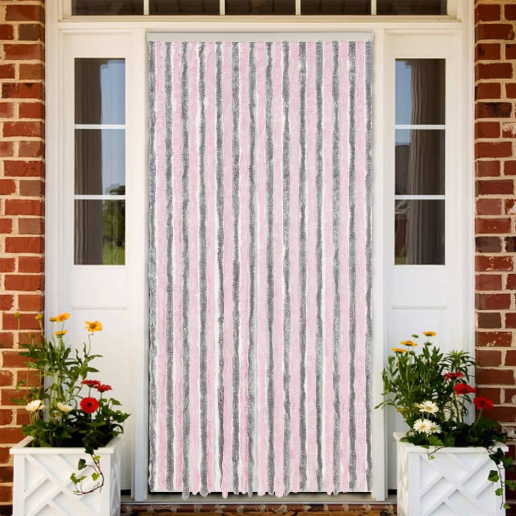 Vidaxl Fly Curtain 118x220 cm CHENILLE Silver Gris et rose