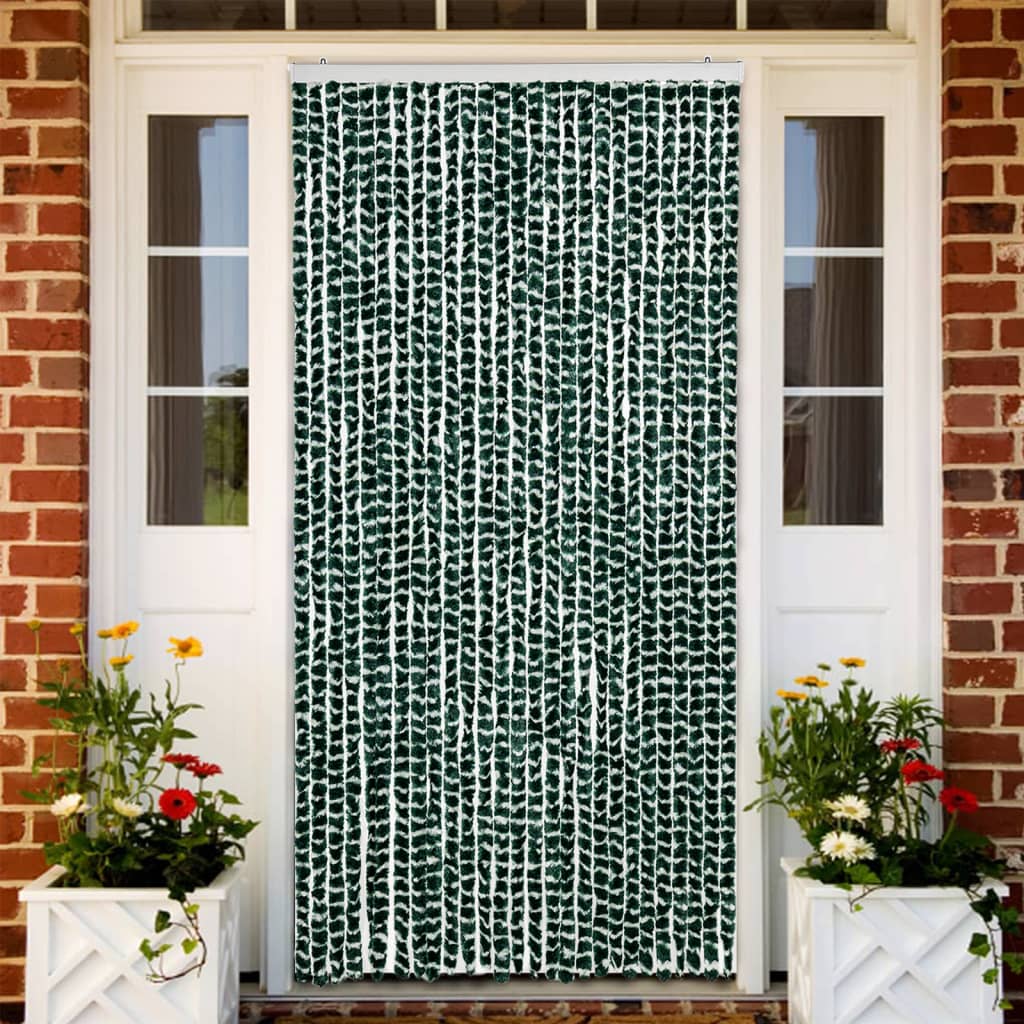 Vidaxl Fly Curtain 118x220 cm CHENILLE vert et blanc
