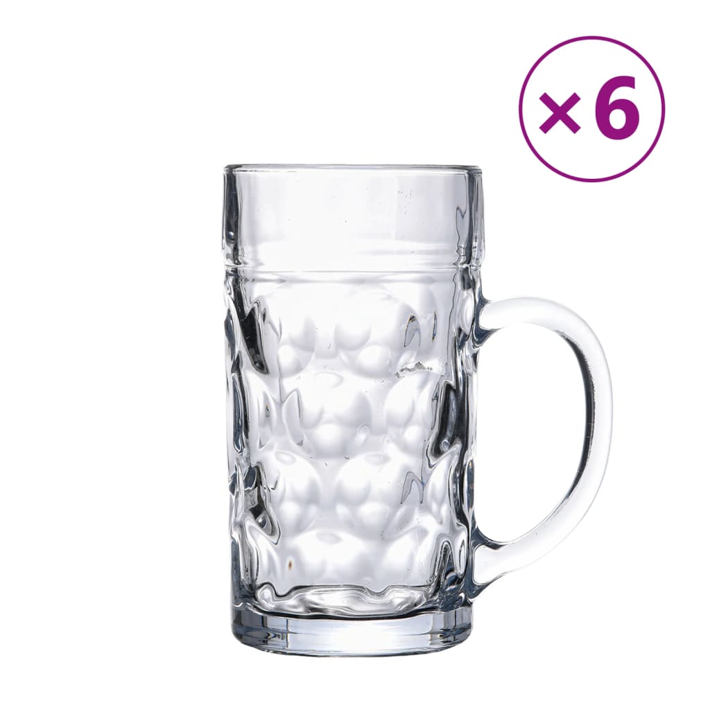 Chuises de bière Vidaxl avec poignée 6 pc 1000 ml de verre
