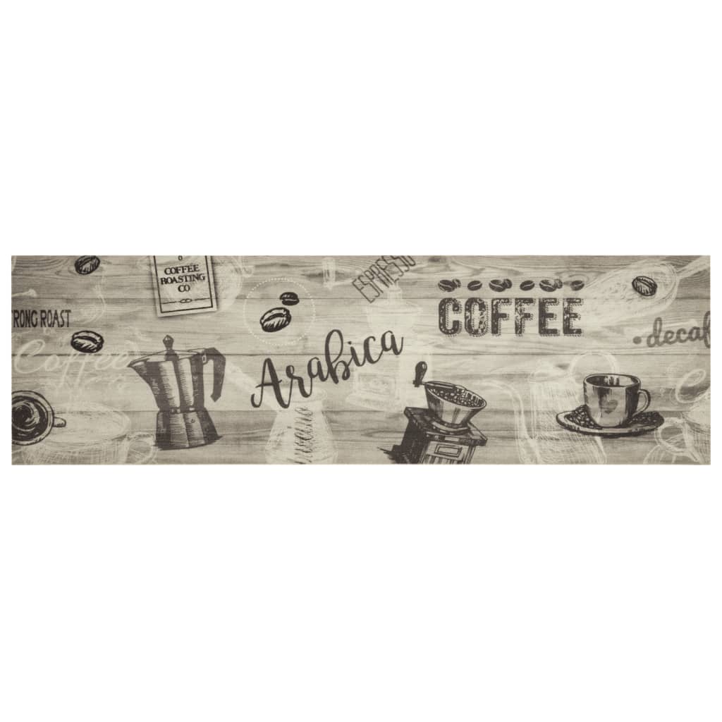 Vidaxl Cuisine tapis lavable Impression de café 45x150 cm Gray en velours