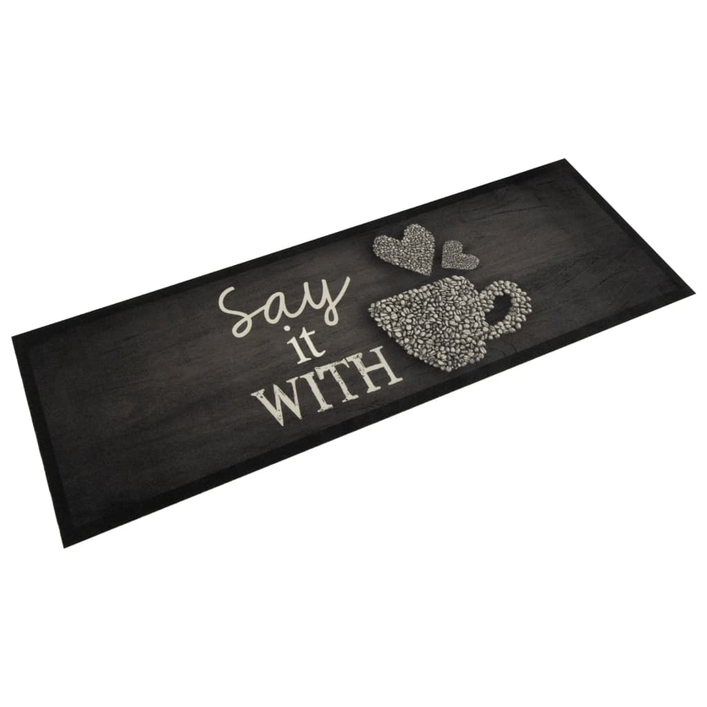 Vidaxl Kitchen Mat Wasable Cup Imprimé 60x180 cm Velvet noir