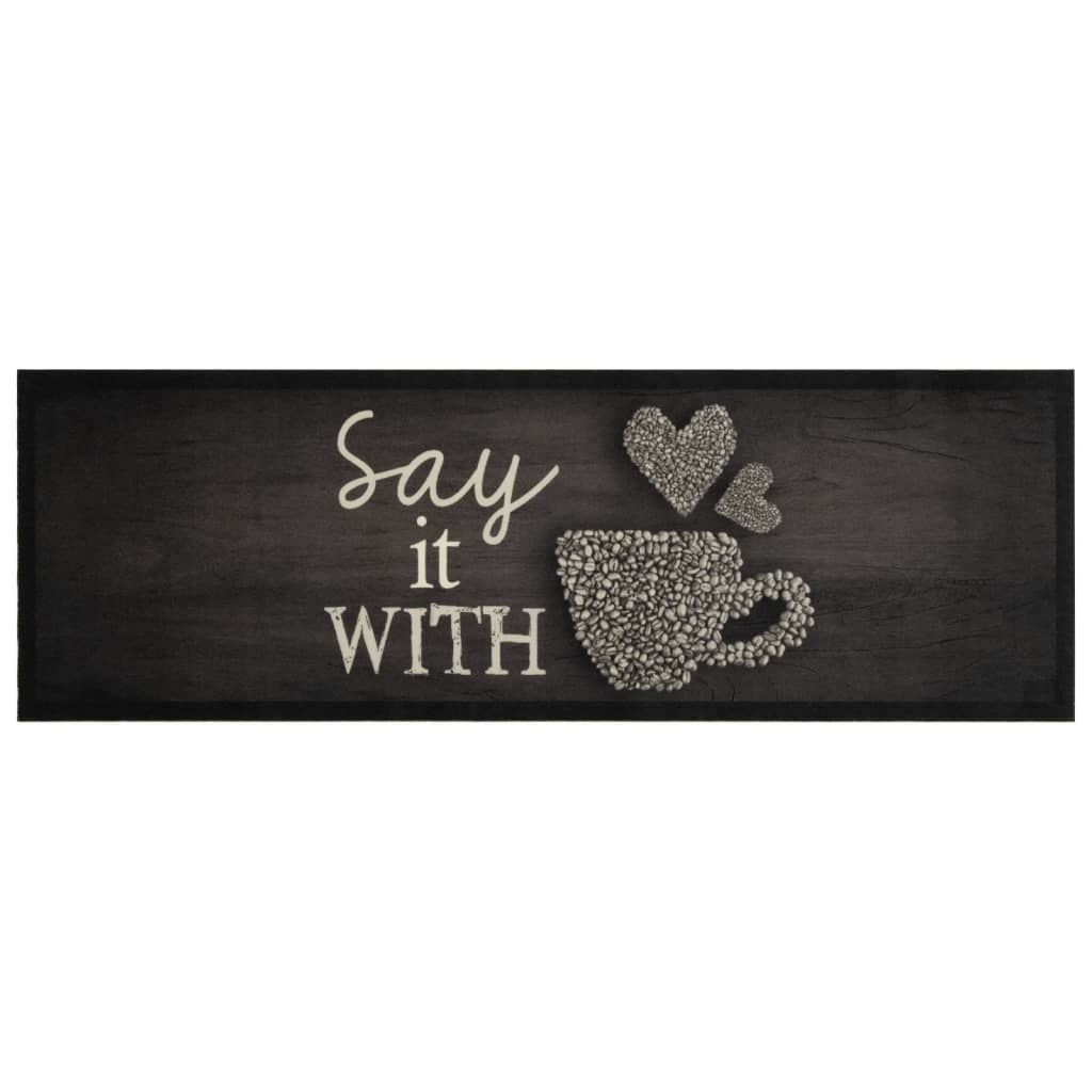 Vidaxl Kitchen Mat Wasable Cup Imprimé 60x180 cm Velvet noir