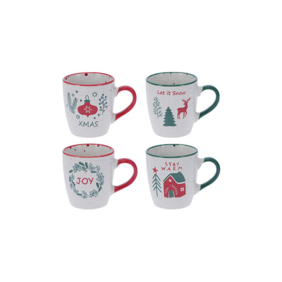 Home styling Tasses de Noël en faïence lot de 4 200ml