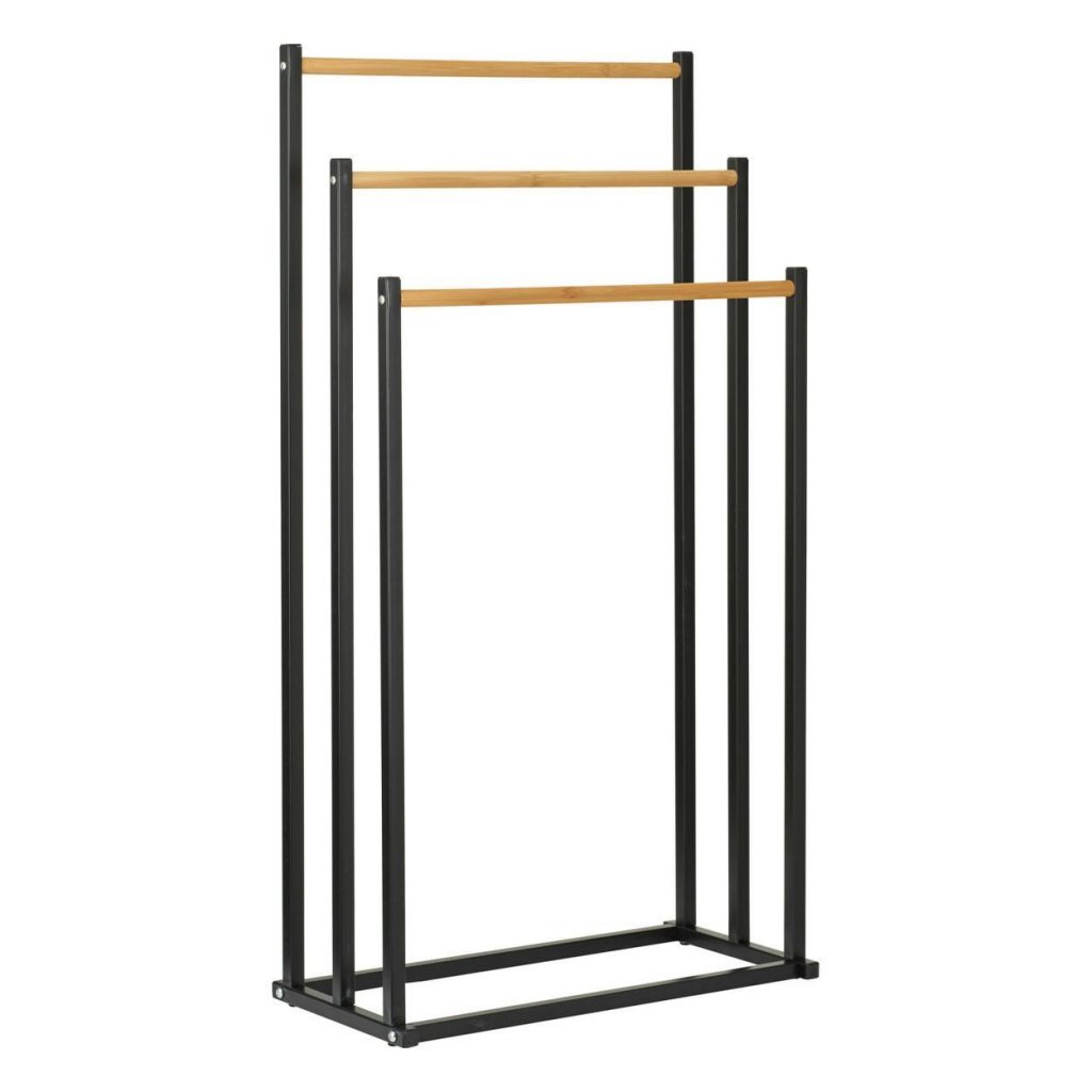 Solutions de salle de bain porte-serviettes 45x23x85 cm métal bambou noir