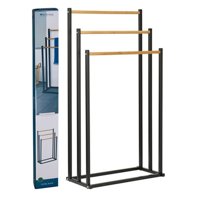 Solutions de salle de bain porte-serviettes 45x23x85 cm métal bambou noir