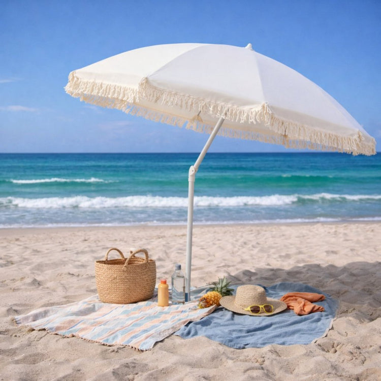 Autres marques parasol de plage pro Aruba avec franges 180 cm écru