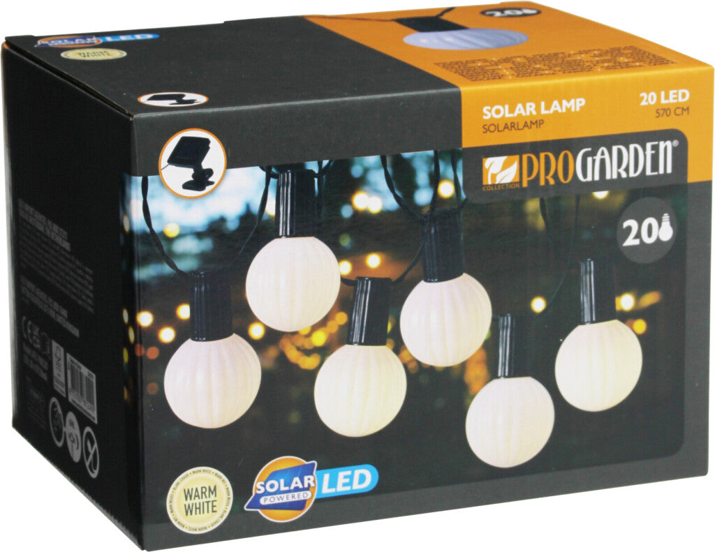 Guirlande lumineuse LED solaire de jardin Pro, 20 lampes blanc chaud, 5,7 mètres d'éclairage extérieur à énergie solaire