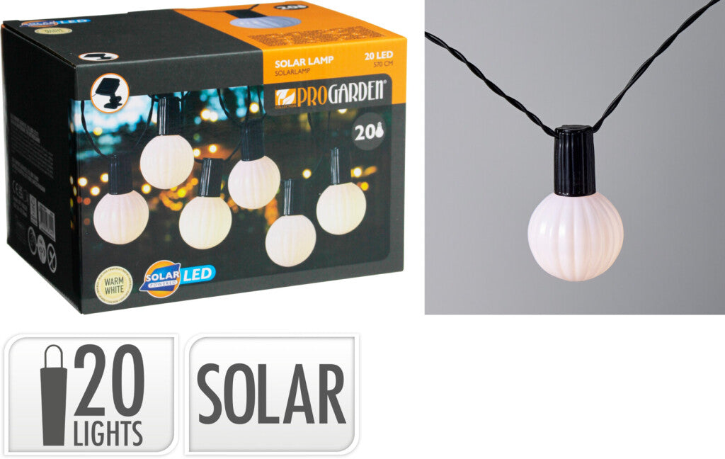 Guirlande lumineuse LED solaire de jardin Pro, 20 lampes blanc chaud, 5,7 mètres d'éclairage extérieur à énergie solaire