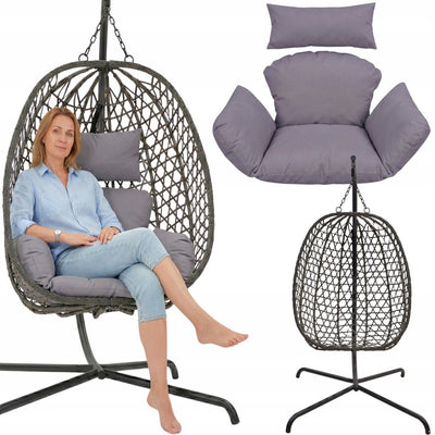 Autres marques fauteuil suspendu en rotin cocon 195 cm gris foncé