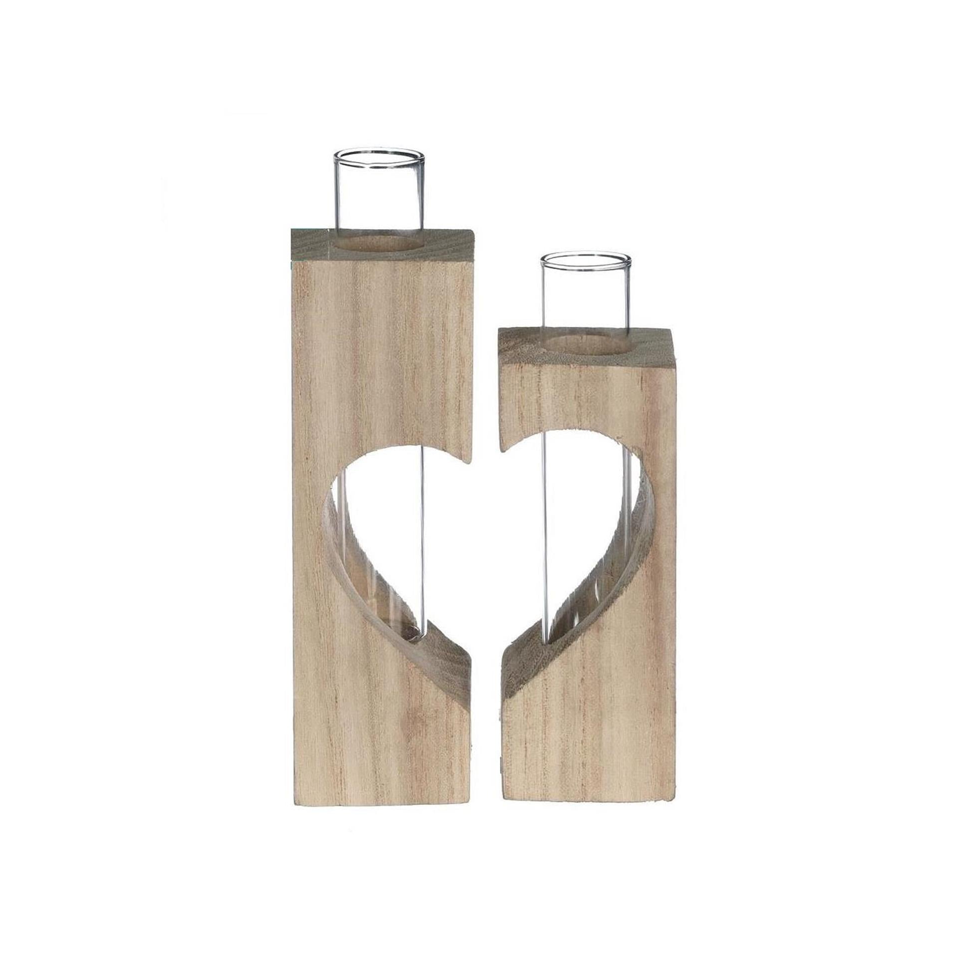 Idées 4 saisons support tube en bois coeur 4x4xh14,5cm set 2