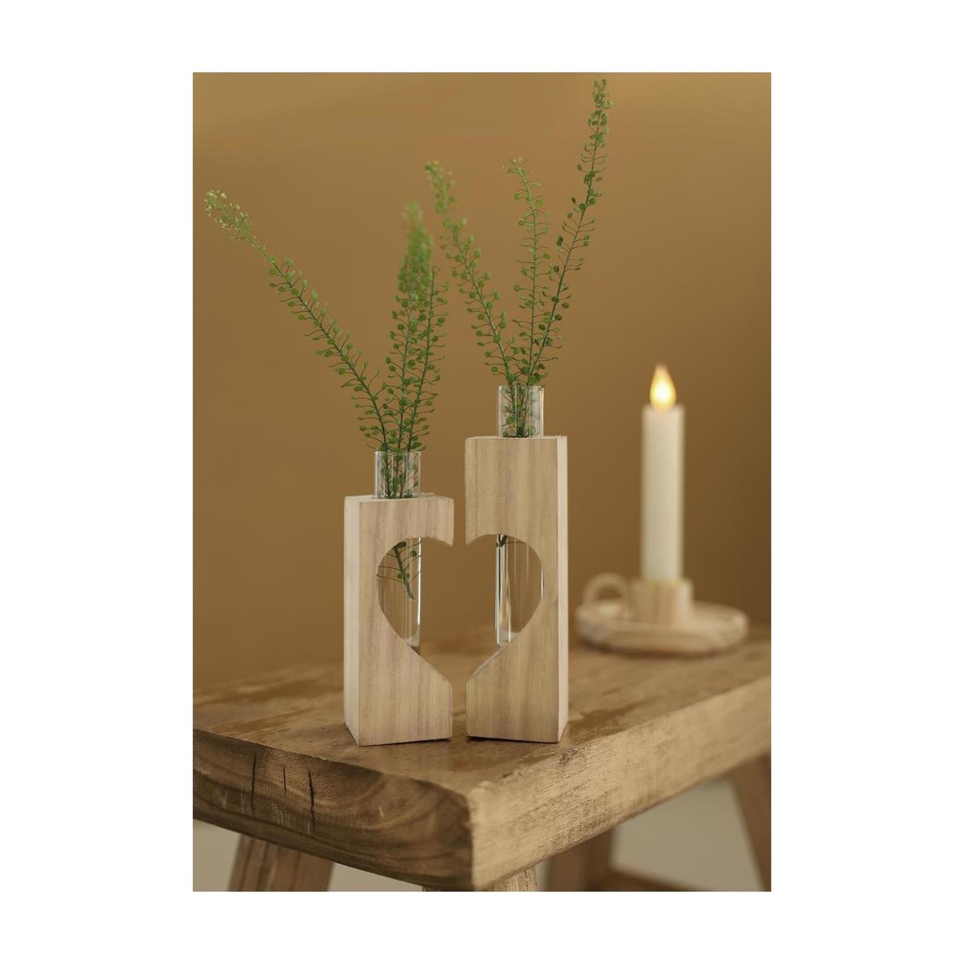 Idées 4 saisons support tube en bois coeur 4x4xh14,5cm set 2