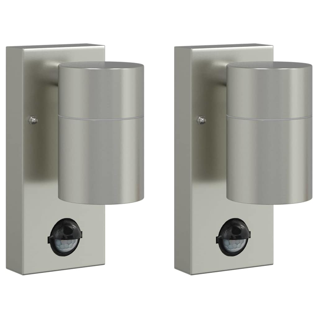 Vidaxxl applique d'extérieur 2 pcs argent 6,5 x 10,5 x 16 cm acier inoxydable et verre