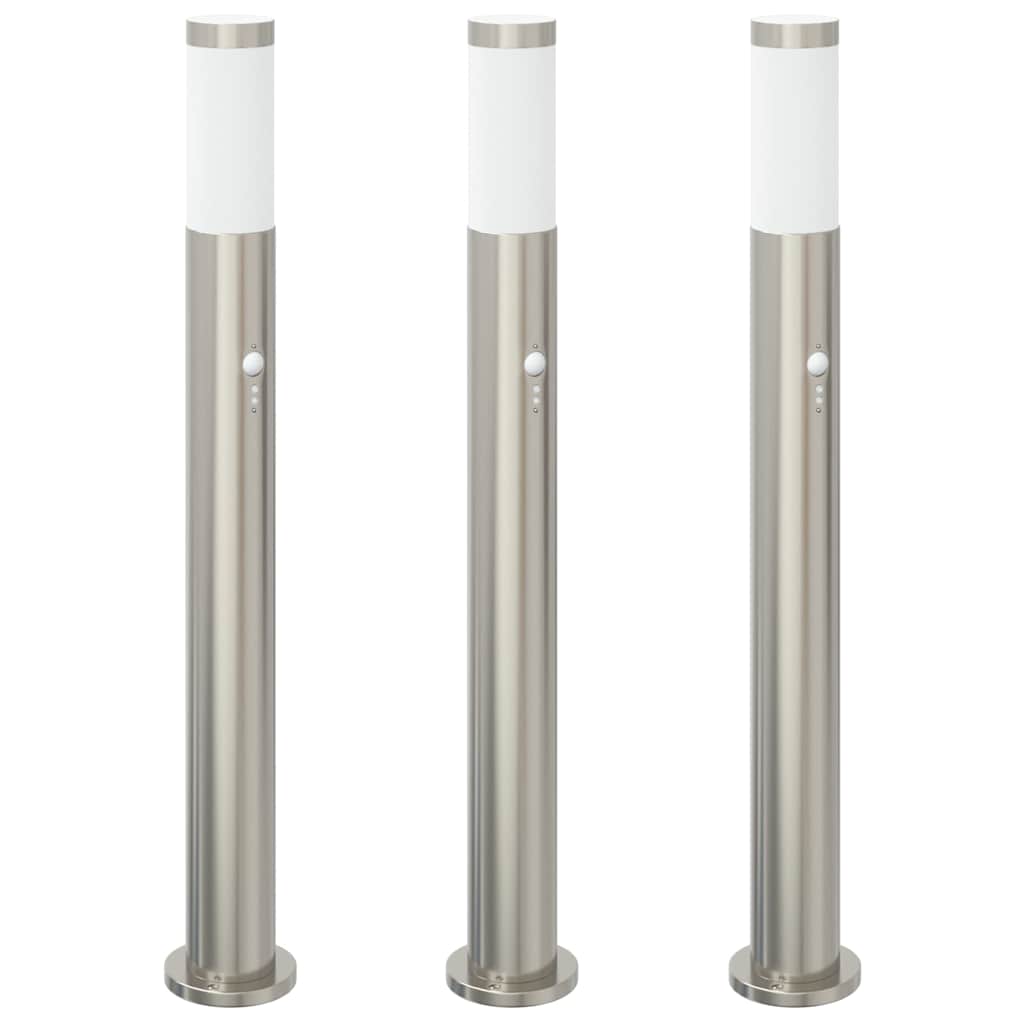 VidaXL borne d'éclairage avec capteur 3 pièces 80 cm acier inoxydable IP44