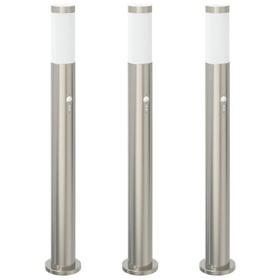 VidaXL borne d'éclairage avec capteur 3 pièces 80 cm acier inoxydable IP44
