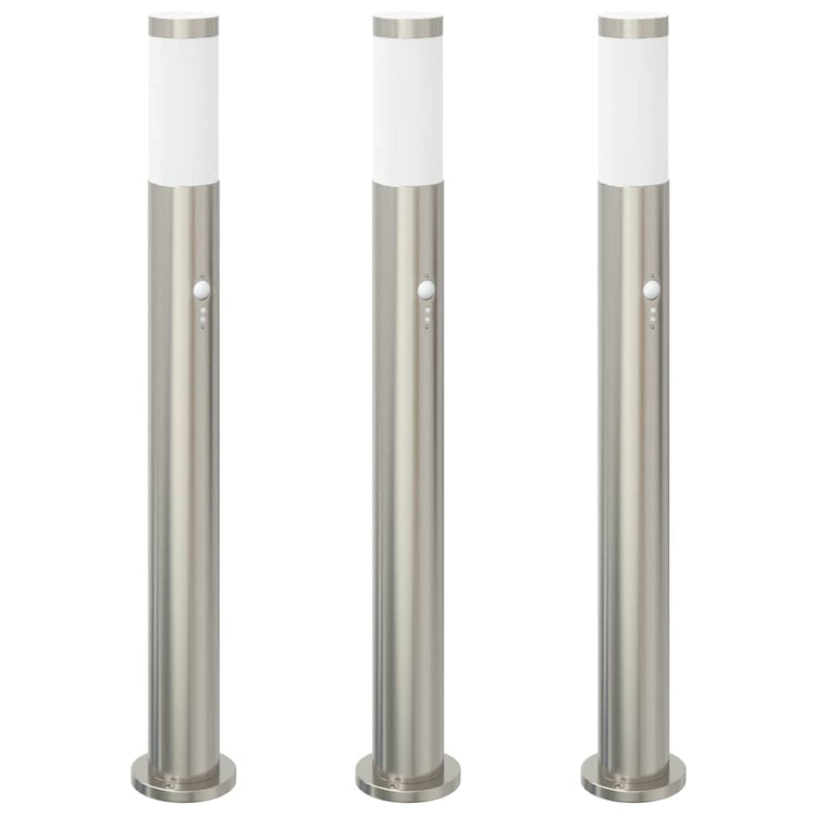 VidaXL borne d'éclairage avec capteur 3 pièces 80 cm acier inoxydable IP44