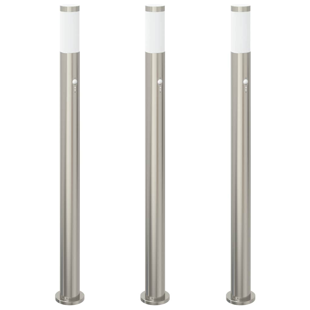 VidaXL borne d'éclairage avec capteur 3 pièces 110 cm acier inoxydable IP44