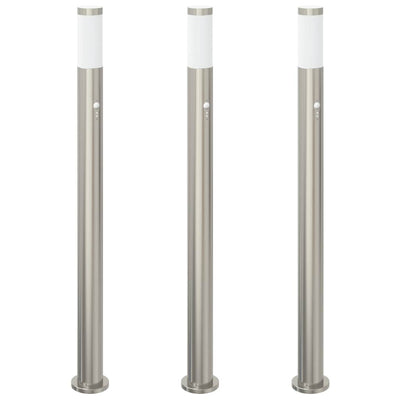 VidaXL borne d'éclairage avec capteur 3 pièces 110 cm acier inoxydable IP44