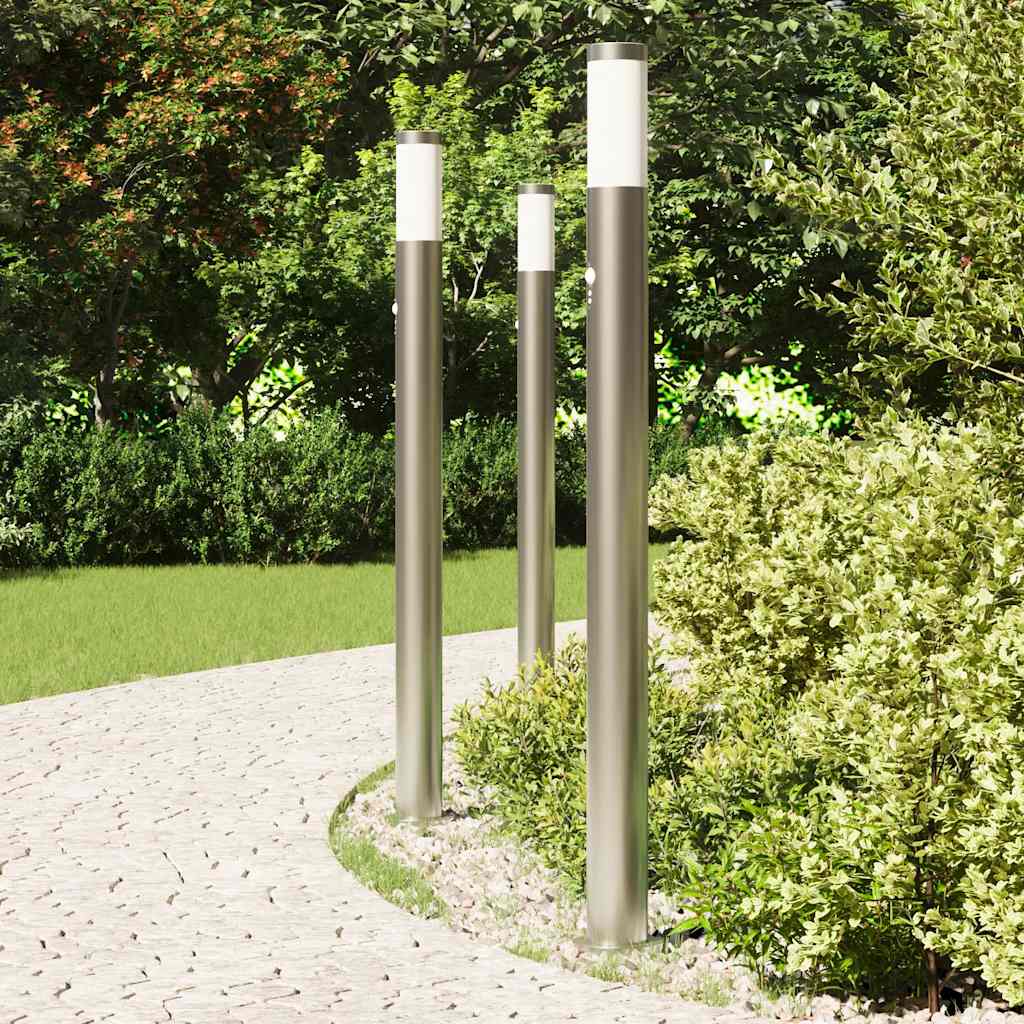 VidaXL borne d'éclairage avec capteur 3 pièces 110 cm acier inoxydable IP44