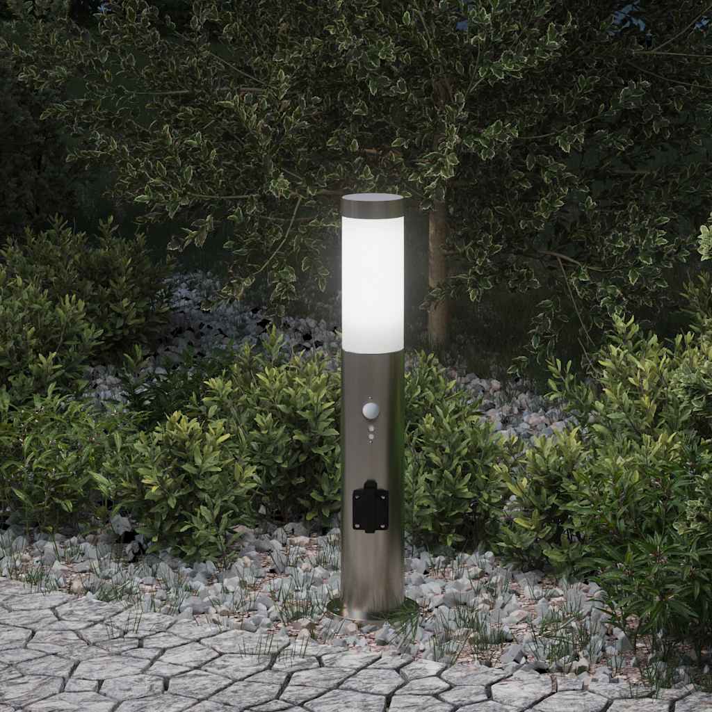 Vidaxx borne d'éclairage avec capteur et prise 50 cm inox IP44